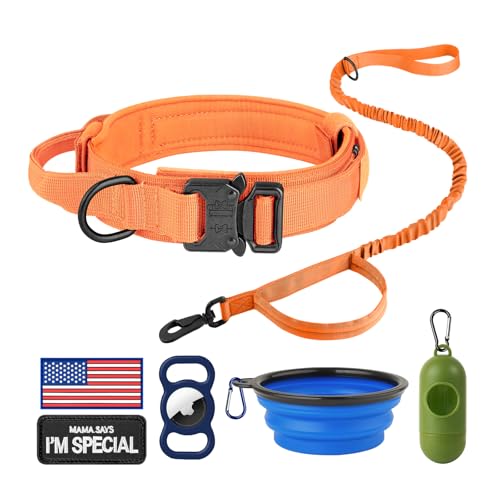 HYDEME Taktisches Hundehalsband, verstellbares Nylon-Halsband mit Kontrollgriff und schwerer Metallschnalle für mittelgroße und große Hunde, mit Patches, Airtags-Hülle, Kotbeutelspender und tragbarer HYDEME Taktisches Hundehalsband, verstellbares Nylon-Halsband mit Kontrollgriff und schwerer Metallschnalle für mittelgroße und große Hunde, mit Patches, Airtags-Hülle, Kotbeutelspender und tragbarer von HYDEME