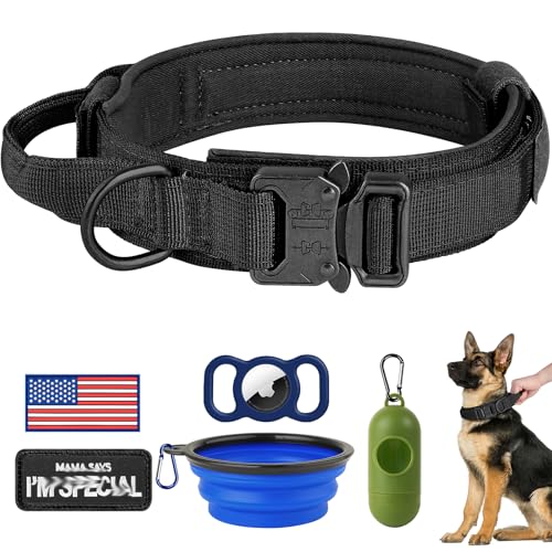 HYDEME Verstellbares taktisches Hundehalsband, Militärtraining, Nylon, mit Kontrollgriff und schwerer Metallschnalle für mittelgroße und große Hunde (Größe M, Schwarz) von HYDEME