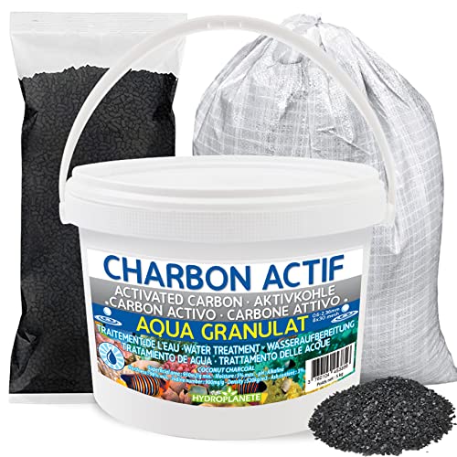 HYDROPLANETE Aktivkohle für Aquarien, Beutel mit 500 g, 1 kg, 2 kg, Eimer mit 5 kg, 10 kg, Beutel mit 25 kg, Granulat mit hoher Reinheit, Reinigung des Wassers (25 kg) von HYDROPLANETE