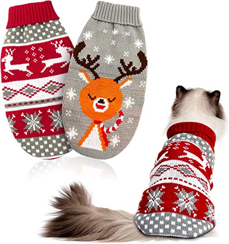 HYLYUN 2 Stück Weihnachts Katze Hunde Pullover, Klein Hundepullover Schneeflocken Rentier-Motiv Strickwaren, Wintermantel Warmhalten Katze Weihnachten Kostüm für Katze Klein Hunde HYLYUN 2 Stück Weihnachts Katze Hunde Pullover, Klein Hundepullover Schneeflocken Rentier-Motiv Strickwaren, Wintermantel Warmhalten Katze Weihnachten Kostüm für Katze Klein Hunde von HYLYUN