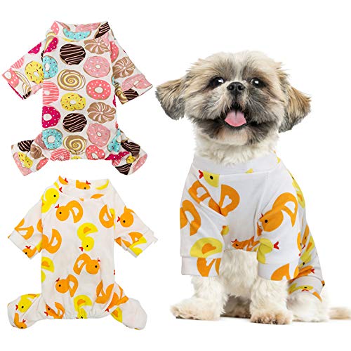 HYLYUN 2er-Pack Welpen-Schlafanzug – Katzen-Einteiler, weicher Hunde-Pyjama, Baumwolle, Welpen-Strampler, Haustier-Overall, gemütlicher Body für kleine Hunde und Katzen von HYLYUN