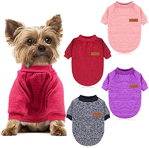 HYLYUN 4 Stück kleine Hunde Pullover – Haustier Hund Klassische Strickwaren Pullover Weich Verdickung Warm Welpe Hunde Shirt Winter Welpen Pullover für Hunde von HYLYUN