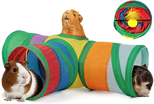 HYLYUN Faltbarer Meerschweinchen Tunnel 3-Wege Meerschweinchenversteck Kleintieraktivitätstunnel Spielzeug für Meerschweinchen Ratte Chinchilla Frettchen Hamster von HYLYUN