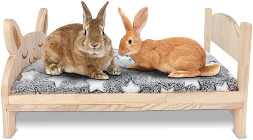 HYLYUN Großes hölzernes Kaninchenbett, 2 in 1 Zusammenklappbares Hölzernes Haustierbett mit Abnehmbarem Kissen für Kaninchen, Meerschweinchen, Kätzchen, Welpen schlafende kleine Tierbetten HYLYUN Großes hölzernes Kaninchenbett, 2 in 1 Zusammenklappbares Hölzernes Haustierbett mit Abnehmbarem Kissen für Kaninchen, Meerschweinchen, Kätzchen, Welpen schlafende kleine Tierbetten von HYLYUN
