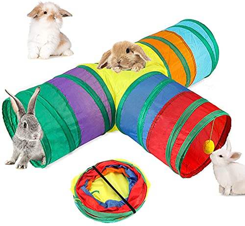 HYLYUN Bunny Tunnels & Tubes Faltbarer 3-Wege-Hasen-Versteck für kleine Tiere, Aktivitäts-Tunnel, Spielzeug für Zwergkaninchen, Hasen, Meerschweinchen, Kätzchen von HYLYUN