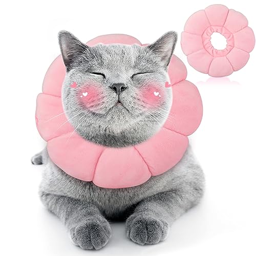 HYLYUN Katzen-Kegelhalsband weich – niedliche rosa Blume Katze Genesungshalsband, verstellbares Katzen-E-Halsband, Chirurgie-Genesung, elisabethanische Halsbänder für Kätzchen und Katzen von HYLYUN
