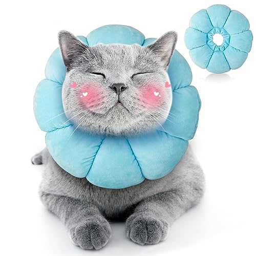 HYLYUN Katzen-Kegelhalsband weich – süßes Blumen-Genesungshalsband, verstellbares Katzen-E-Halsband, Chirurgie-Genesung, elisabethanische Halsbänder für Kätzchen und Katzen (blau) von HYLYUN