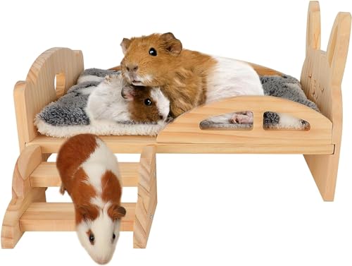 HYLYUN Meerschweinchenbett mit Treppe und Matte, abnehmbare Plattform, Meerschweinchenhaus, Kleintierhütte, Lebensräume für Zwergkaninchen, Chinchillas, Hamster, Frettchen von HYLYUN