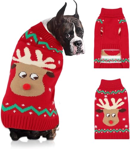 HYLYUN Weihnachten Hund Pullover, Rentier Schneeflocke Weihnachten Hund Outfits mit Leine Loch, Klassische Rollkragen Hundekleidung für Welpen Medium Hund HYLYUN Weihnachten Hund Pullover, Rentier Schneeflocke Weihnachten Hund Outfits mit Leine Loch, Klassische Rollkragen Hundekleidung für Welpen Medium Hund von HYLYUN