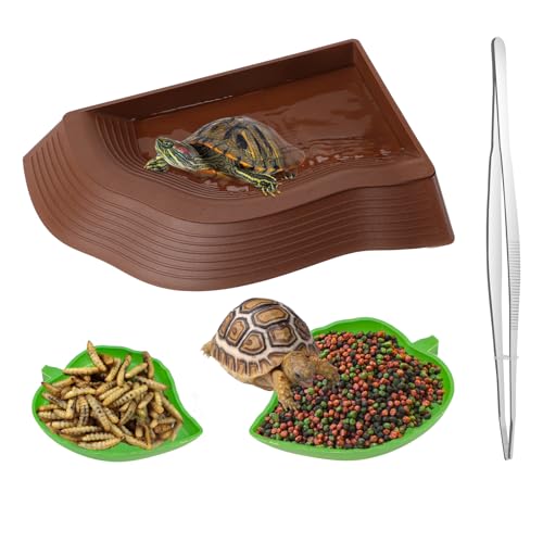 Schildkrötenfutter Wasserschalen mit Rampe Blatt Schildkrötenfutter Schüssel Reptilienfutter Wasserschalen Reptilienbadebecken Aquarium Ornament für Gecko, Schlange, Schildkröte, Bartagame, Eidec Schildkrötenfutter Wasserschalen mit Rampe Blatt Schildkrötenfutter Schüssel Reptilienfutter Wasserschalen Reptilienbadebecken Aquarium Ornament für Gecko, Schlange, Schildkröte, Bartagame, Eidec von HYLYUN