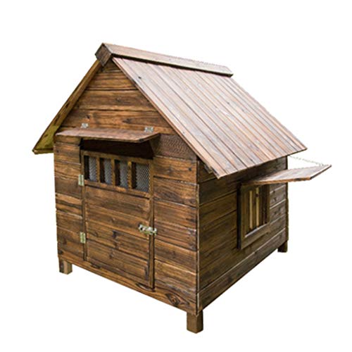 Hundehütte aus Holz for draußen, wetterfest, wasserdicht, mit Tür, Fenster, abnehmbarem Dach, Heimtiermöbel(Medium) von HYO&ZOY