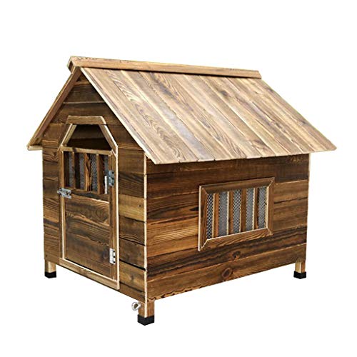 Hundehütte aus karbonisiertem Holz for den Außenbereich mit Türfenster, Haustier-Blockhütte, wetterbeständig, wasserdicht, for Zuhause, Haustiermöbel(X-Large) von HYO&ZOY
