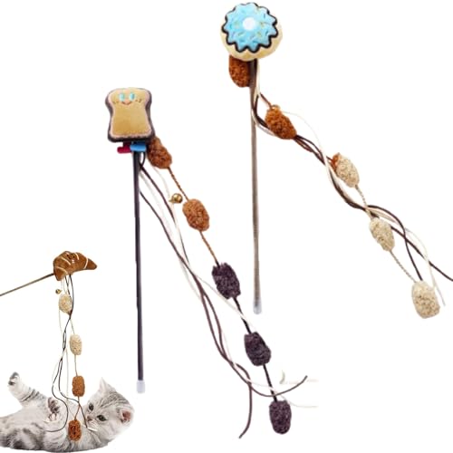 HYPYXUS Cat Fishing Pole Toy, Katzenteaser Zauberstab mit Glocken, interaktive Reaktionstraining -Hilfsmittel -Katzen -Katzenspielzeug und Übungsspiele, Schnurplüschspielzeug für Innenkatzen (2PCS-A) von HYPYXUS