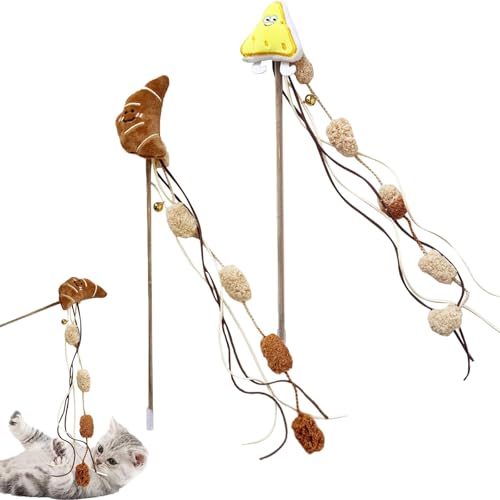 HYPYXUS Cat Fishing Pole Toy, Katzenteaser Zauberstab mit Glocken, interaktive Reaktionstraining -Hilfsmittel -Katzen -Katzenspielzeug und Übungsspiele, Schnurplüschspielzeug für Innenkatzen (2PCS-B) von HYPYXUS