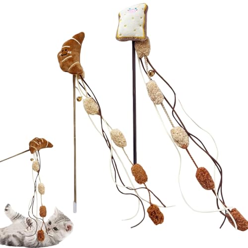 HYPYXUS Cat Fishing Pole Toy, Katzenteaser Zauberstab mit Glocken, interaktive Reaktionstraining -Hilfsmittel -Katzen -Katzenspielzeug und Übungsspiele, Schnurplüschspielzeug für Innenkatzen (2PCS-C) von HYPYXUS
