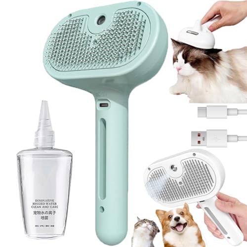 HYPYXUS Chevaroo Katzen-Dampfbürste, Sprüh-Haustierbürste, 3-in-1-Dampfbürste für Haare und Fellpflege, wiederaufladbar, Katzenbadebürste, selbstreinigender Kamm zur Tierhaarentfernung (Green) von HYPYXUS