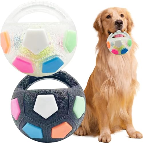 HYPYXUS Der milde Hund beruhigte Ball mit Griff, interaktives Wurf und Fetchspiel, Fußballhund -Kauen -Fetch -Spielzeug, quietschiger schwimmender Ball für kleine mittelgroßen großen Hunden (2PcsA) von HYPYXUS