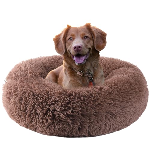 HYQ Calming Dog Bed, Round Donut Dog Bed, Cat Beds for Indoor Cats, Fluffy Faux Fur Plush Small Dog Bed, Washable Puppy Bed with Anti Slip Bottom, Dog Beds for Small Melium Dogs-71.1 cm von HYQ
