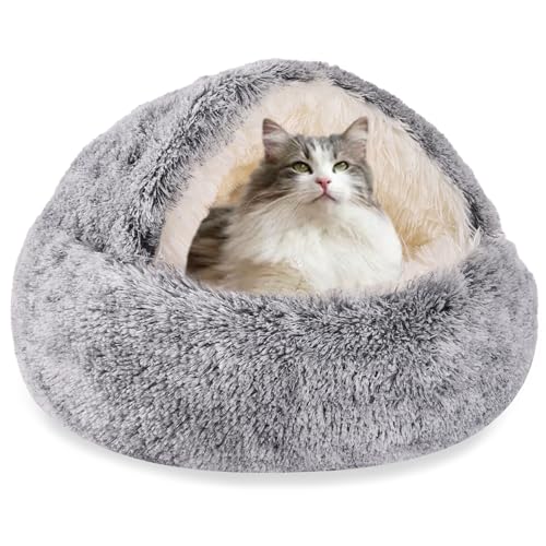 HYQ Kleines Hundebett, Katzenbetten für Indoor Katzen Waschbar, rutschfest Katzenhöhle, Beruhigendes Hundebett mit Einem Kapuzenbezug, Abnehmbares Hundebett mit Bezug für Kleine Mittlere Haustiere HYQ Kleines Hundebett, Katzenbetten für Indoor Katzen Waschbar, rutschfest Katzenhöhle, Beruhigendes Hundebett mit Einem Kapuzenbezug, Abnehmbares Hundebett mit Bezug für Kleine Mittlere Haustiere von HYQ