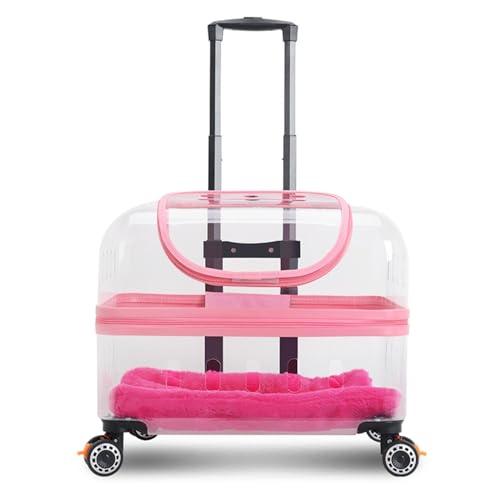 HYQOUKLR Haustiergepäck, Trolley mit großer Kapazität for Haustiere, transparenter Tragerucksack for Haustiere, Katzenkiste for den Außenbereich, tragbarer Trolley for Katzenzwinger(Roze) von HYQOUKLR