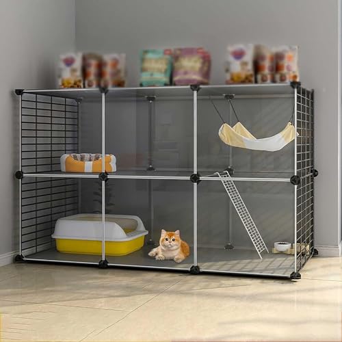 Katze Gehäuse Käfig, Katzenkäfig-Innengehege, Abnehmbarer DIY-Laufstall mit Rampenleiterbett, mehrere Größen(107x37x72cm) von HYQOUKLR