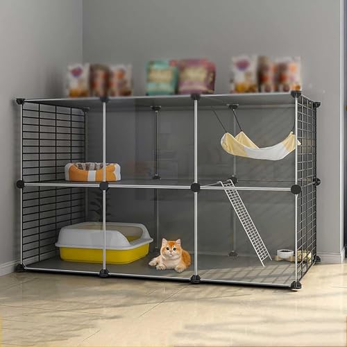 Katze Gehäuse Käfig, Katzenkäfig-Innengehege, Abnehmbarer DIY-Laufstall mit Rampenleiterbett, mehrere Größen(107x47x72cm) von HYQOUKLR