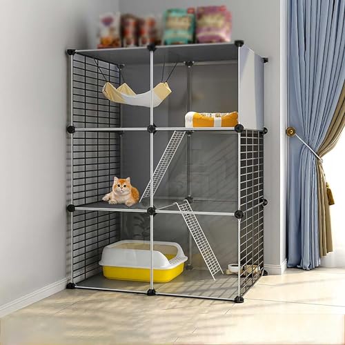 Katze Gehäuse Käfig, Katzenkäfig-Innengehege, Abnehmbarer DIY-Laufstall mit Rampenleiterbett, mehrere Größen(72x37x107cm) von HYQOUKLR