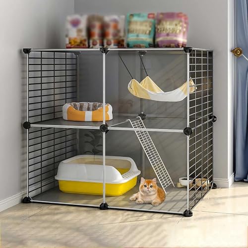 Katze Gehäuse Käfig, Katzenkäfig-Innengehege, Abnehmbarer DIY-Laufstall mit Rampenleiterbett, mehrere Größen(72x47x72cm) von HYQOUKLR