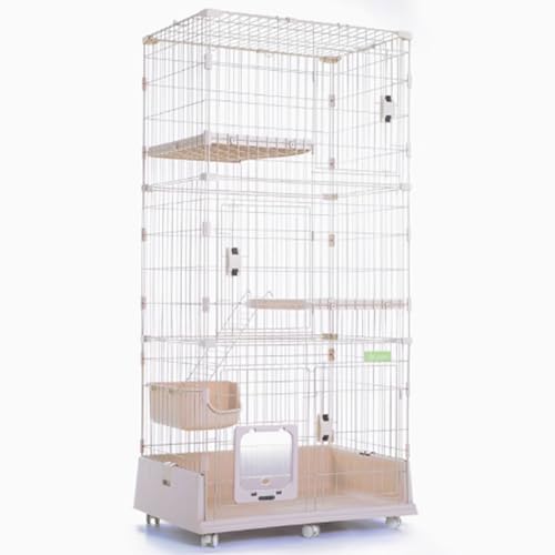 Katze Gehäuse Käfig, Katzenkäfig for den Innenbereich mit Rädern, obere Abdeckung, schnelle Montage for Katzen, weiß/beige, mehrere Höhen(Beige,101x66x183cm) von HYQOUKLR