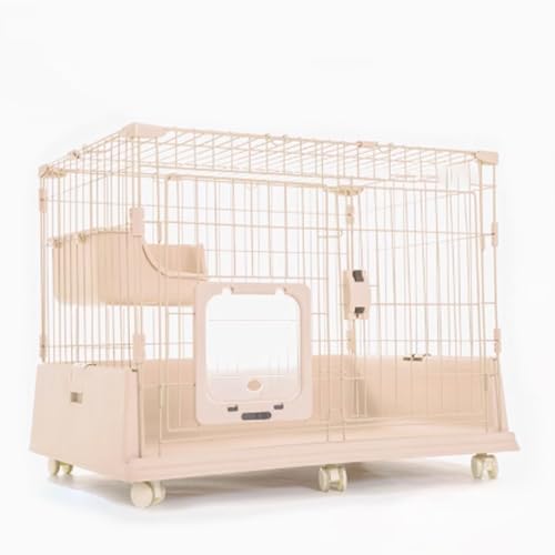 Katze Gehäuse Käfig, Katzenkäfig for den Innenbereich mit Rädern, obere Abdeckung, schnelle Montage for Katzen, weiß/beige, mehrere Höhen(Beige,101x66x69cm) von HYQOUKLR