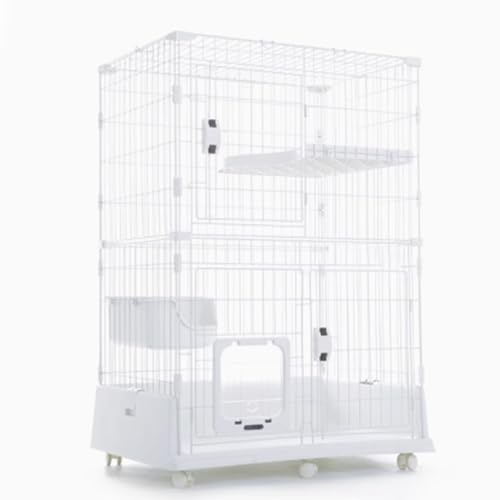 Katze Gehäuse Käfig, Katzenkäfig for den Innenbereich mit Rädern, obere Abdeckung, schnelle Montage for Katzen, weiß/beige, mehrere Höhen(White,101x66x126cm) von HYQOUKLR