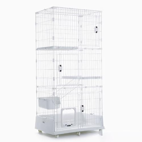 Katze Gehäuse Käfig, Katzenkäfig for den Innenbereich mit Rädern, obere Abdeckung, schnelle Montage for Katzen, weiß/beige, mehrere Höhen(White,101x66x183cm) von HYQOUKLR