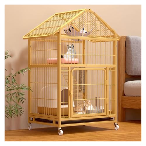 Katze Gehäuse Käfig, Zusammenklappbarer Katzenkäfig mit Universalrädern und Schlafunterlage, gelb, mehrere Größen for 1–3 Katzen(27.6x54x46.1in/70x54x117cm) von HYQOUKLR
