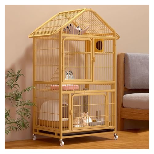 Katze Gehäuse Käfig, Zusammenklappbarer Katzenkäfig mit Universalrädern und Schlafunterlage, gelb, mehrere Größen for 1–3 Katzen(30.7x21.3x57.1in/78x54x145cm) von HYQOUKLR
