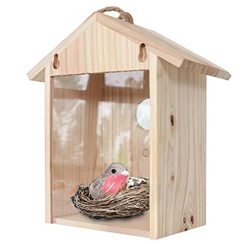HYROOY Vogelhaus aus Holz für Außenfenster, Vogel-Nistkasten, durchsichtiges Vogelhaus mit starken Saugnäpfen für blaue Vögel, Holzfarbe HYROOY Vogelhaus aus Holz für Außenfenster, Vogel-Nistkasten, durchsichtiges Vogelhaus mit starken Saugnäpfen für blaue Vögel, Holzfarbe von HYROOY