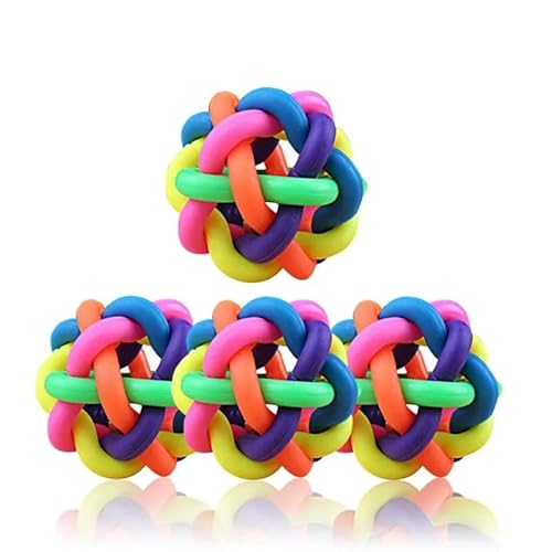 Bunter Trainingskauball for Hunde, Haustierprodukte Mit Glocke Und Quietschendem Ton, Spielspielzeug, Hundeball, Beißspielball, Hundezubehör(S 4cm) von HYRSXN