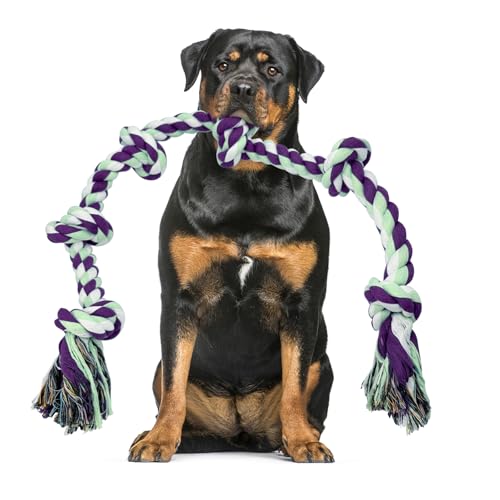 HYSHLC 105cm Hundespielzeug Unzerstörbar Spielzeug aus Seil, Interaktives Hundespielzeug Intelligenz Zahnreinigung Arten mit 6 Knoten Zahngesundheit für Mittelgroße Große Hunde und Aggressive Kauer von HYSHLC