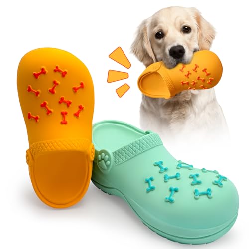 HYSHLC 2PCS Hundespielzeug Unzerstörbar, Quietschspielzeug Hund Interaktives Spielzeug, Hundespielzeug Pantoffel Intelligenz Set für Kleine und Mittelgroße Hunde zum Kauen und Jagen, Gelb Grün von HYSHLC