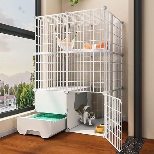 3-stufige Katzenkäfig-Gehäuse, Katze-Spielstall in Indoor-DIY-Katzen, mit Katzendrüsenbox, Abnehmbarer Metalldrahtzwunden, Kätzchenkiste, Katzenhaus (Farbe: Weiß, Größe: 75x49x111cm) YYuan von HYSJDMNC