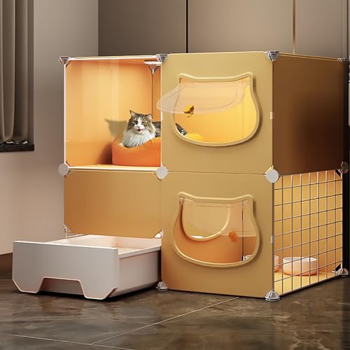 Cat Cage Indoor mit Katzenstreubox - Kätzchen -Katze Katze Kennels, transparente Katzenvilla, mehrstufige Veranstaltungsfläche, einfach zu reinigen (75x39x73cm) YYuan von HYSJDMNC