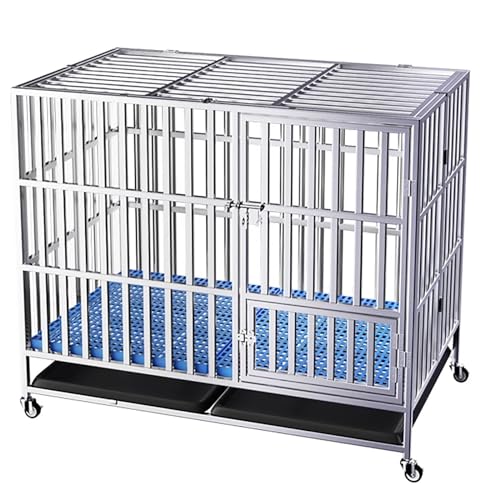 Faltbare Hundekiste, Hochleistungshundkäfig mit Abdeckung, Hundezwinger, abnehmbare Tabletts und abschließbare Räder, mit Fußpolster (Größe: 108x70x96cm) YYuan von HYSJDMNC