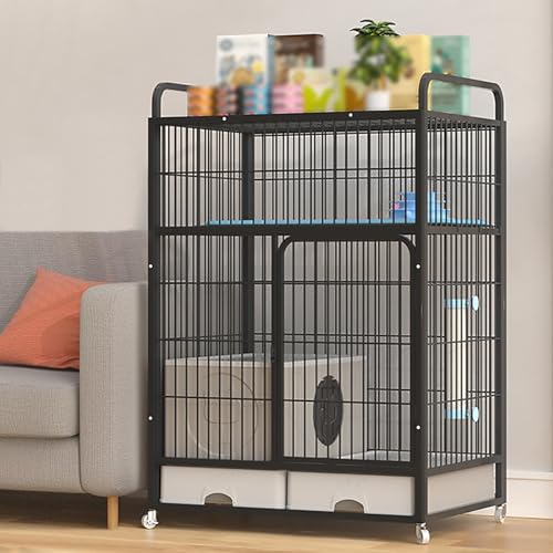 Großer Katzenkäfig, 3/4 -Stufe Katzenkäfige, Katzenzwinger für Innenkatzen, multifunktionale Katzenvilla, Top -Lager -Rack, geschlossener Katzenratschachtel (schwarz, 83x59x126 cm) YYuan von HYSJDMNC