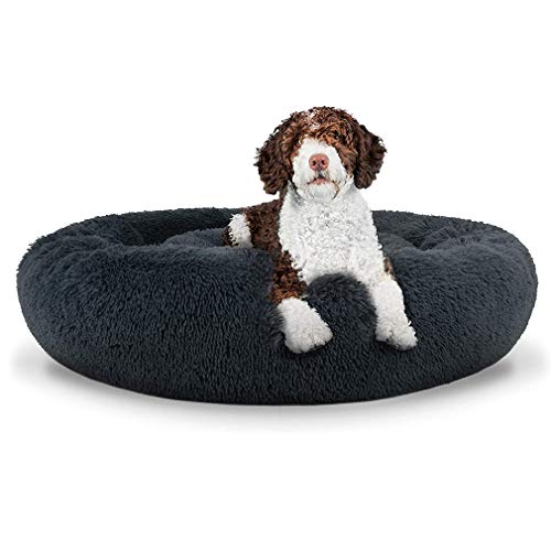HYSJDMNC Haustier beruhigendes Bett, Hundekatze rund Warmer Kuschler Zwinger Weiches Welpe Sofa, Donut Kuschel Plüsch Schlafmatte Winter bequemes Bett - Dunkelgrau YYuan von HYSJDMNC