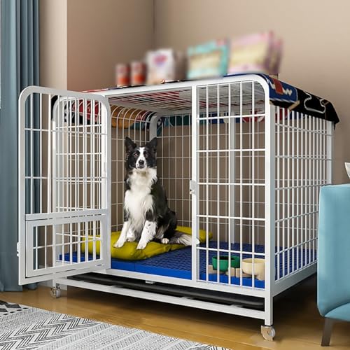 Heavy Dut Hundekiste, Hundekäfigzwinger mit hoher Angst, geeignet für kleine bis mittlere Hunde, resistent gegen Kauen großer Raum (Farbe: Weiß, Größe: 93x62x82cm) YYuan von HYSJDMNC