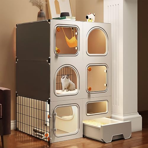 Innenkäfig-Käfig-Gehäuse, Abnehmbarer Katzenplaypen, DIY 2/3-Tier-Katzen-Kennels, Katzenvilla, leicht zu versammeln, ideal für 1-2 Katze (71 x 46,5 x 106 cm) YYuan von HYSJDMNC