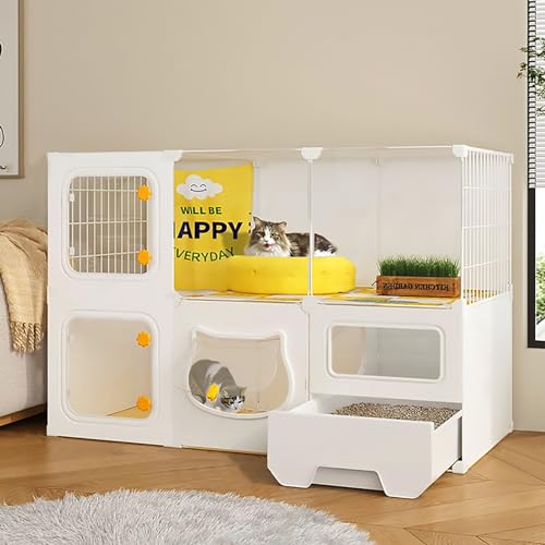 Katzenkäfig, Katzengehäuse mit Katzenratschachtel, große 2/3 Stufe Katzenpame Katze Kennels, transparente Injektionsgeformte Cat Villa (Größe: 106x46x71cm) YYuan von HYSJDMNC