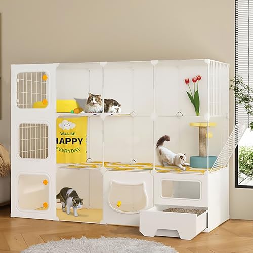Katzenkäfig, Katzengehäuse mit Katzenratschachtel, große 2/3 Stufe Katzenpame Katze Kennels, transparente Injektionsgeformte Cat Villa (Größe: 141x46x106 cm) YYuan von HYSJDMNC