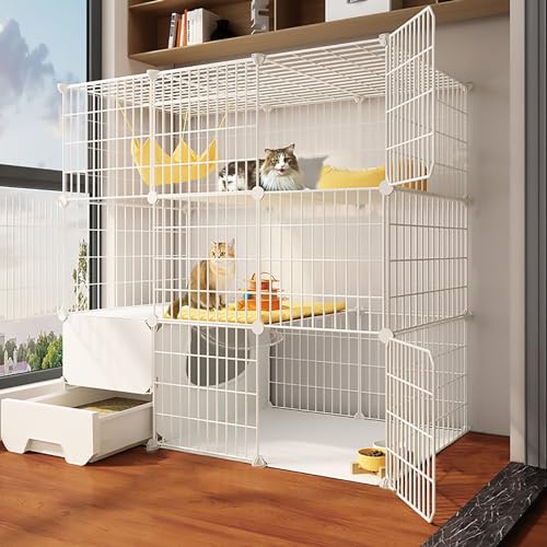 Katzenkäfig, Katzengehäuse mit Katzenratschachtel, große 2/3 -Tier -Katzen -Katze Katze Kennels, Katzenhaus, abnehmbar, nachgerüstet Werden (Größe: 111x49x109cm) YYuan von HYSJDMNC