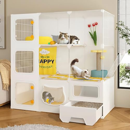 Katzenkäfig, Katzengehäuse mit Katzenratschachtel, große 2/3 -Tier -Katzen -Katze -Katze Kennels, transparente Injektionsgeformte Cat Villa (Größe: 106x46x106 cm) YYuan von HYSJDMNC