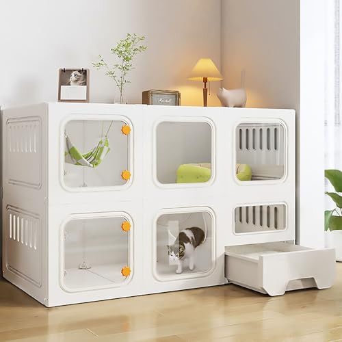 Katzenkiste, Großkäfigkäfig-Gehäuse Innenräume, Katzenschiff 2/3-Tiers, Katzenzweel, mehrtürstüres Design, geschlossene Katzenstreubox, einfach zu reinigen (106x46.5x71cm) YYuan von HYSJDMNC